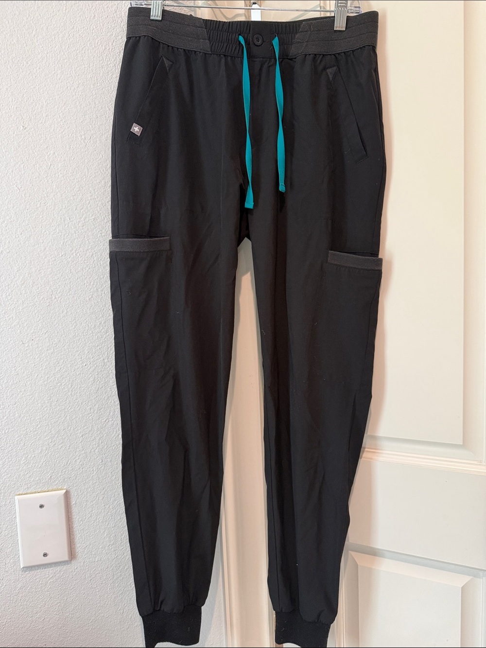 Figs Black Jogger Pants with Teal Drawstring